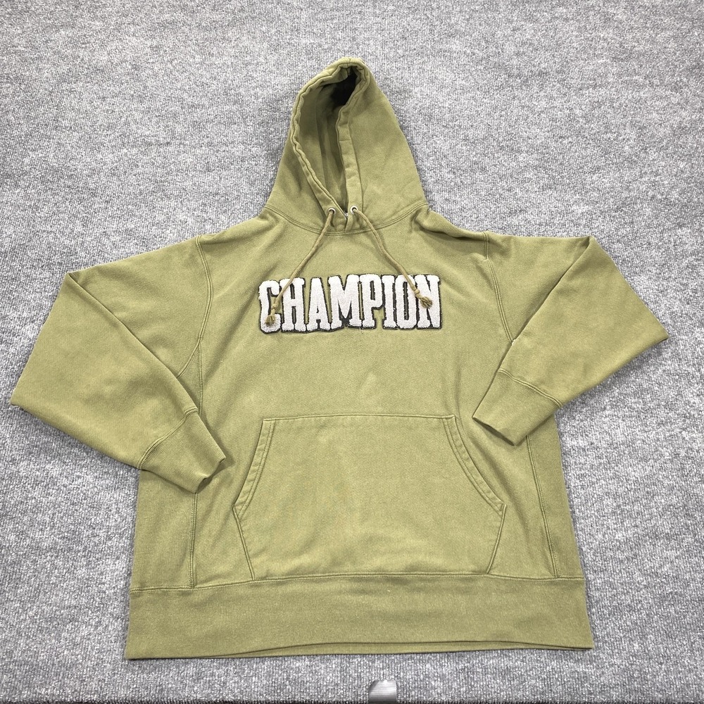 Champion Hoodie Mens Large‎ Green Pullover Reverse Weave Chenille Logo Oversized